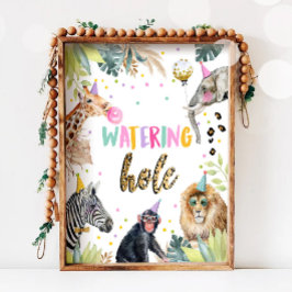 Wating Hål Vild Animal Girl Birthday Bord Sign Poster