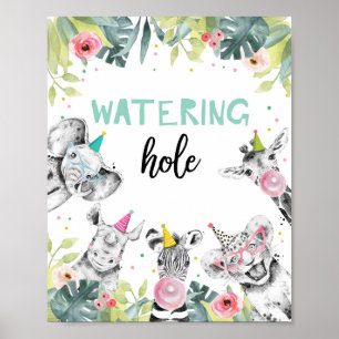 Wating Hål Vild Animal Girl Birthday Bord Sign Poster