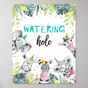 Wating Hål Vilda djur Boy Birthday Bord Sign Poster