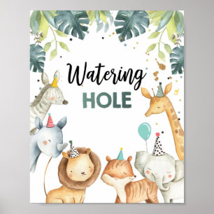Wating Hål Vilda djur Boy Birthday Bord Sign Poster