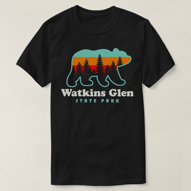 Watkins Glen State Park Hiking New York Retro Bear T Shirt (Design framsida)