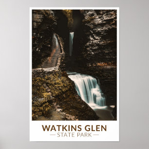Watkins Glen State Park New York Akvarell Retro Poster