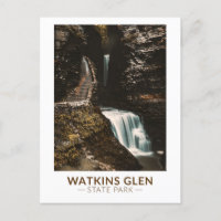 Watkins Glen State Park New York Watercolor Retro