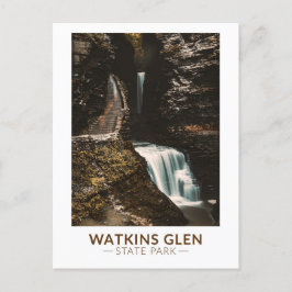 Watkins Glen State Park New York Watercolor Retro Vykort