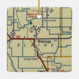 Watonga Oklahoma Vintage Karta Julgransprydnad Keramik