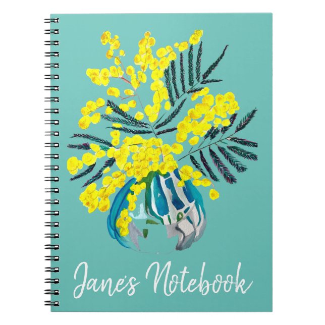 Wattle Mimosa gult blomart Australien Anteckningsbok (Framsidan)