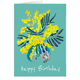 Wattle Mimosa gult blomart Australien Hälsningskort