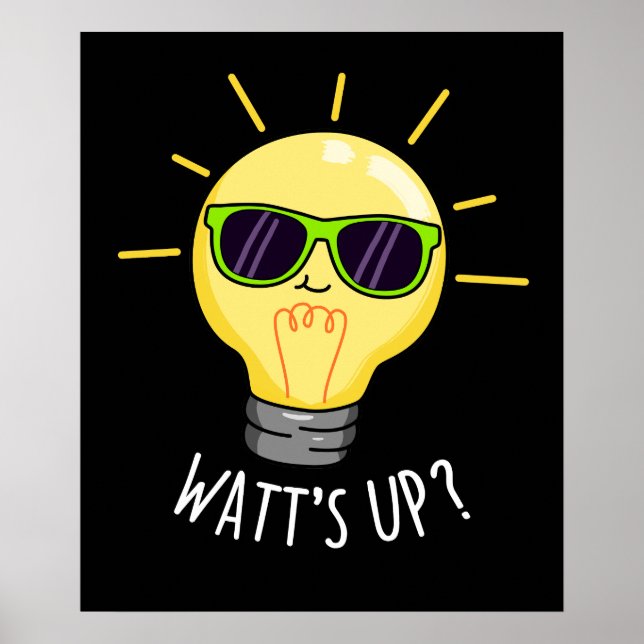 Watts Up Light Bulb Pun Mörk BG Poster (Framsidan)