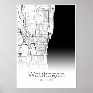 Waukegan Karta - Illinois - City Karta Poster