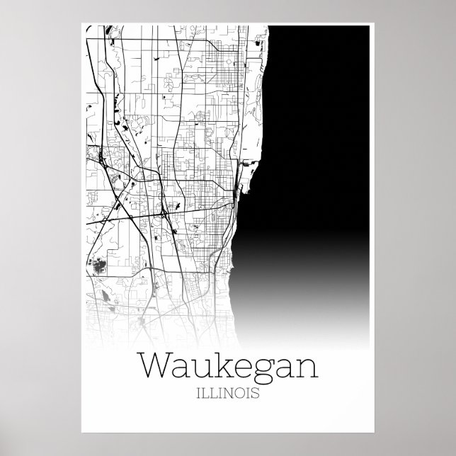 Waukegan Karta - Illinois - City Karta Poster (Framsidan)