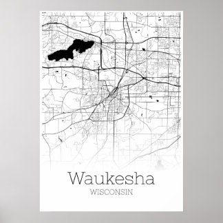 Waukesha Karta - Wisconsin - City Karta Poster