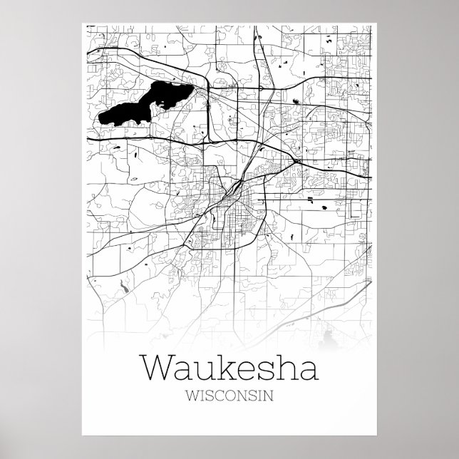 Waukesha Karta - Wisconsin - City Karta Poster (Framsidan)