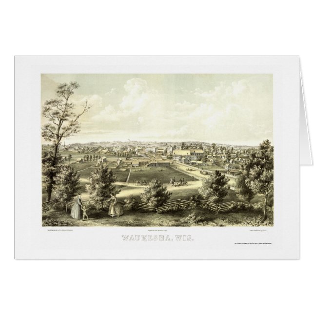 Waukesha panorama- karta för WI - 1857 Hälsningskort (Framsidan Horizontal)