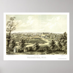 Waukesha panorama- karta för WI - 1857 Poster