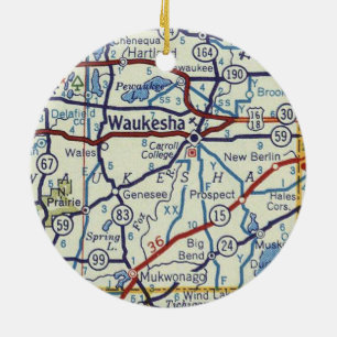 Waukesha Vintage Karta Julgransprydnad Keramik