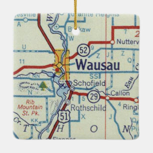 Wausau WI Karta Julgransprydnad Keramik