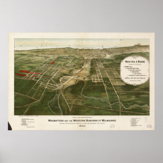 Wauwatosa - Milwaukee WI 1892 Panoramic Karta Poster
