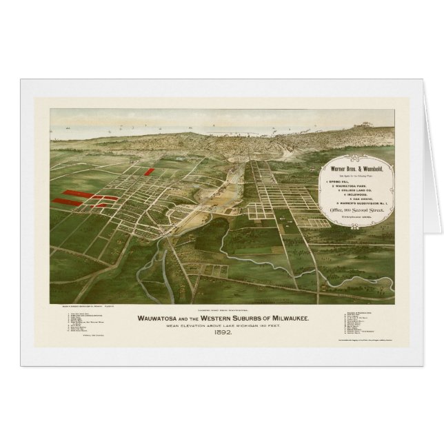 Wauwatosa panorama- karta för WI - 1892 Hälsningskort (Framsidan Horizontal)