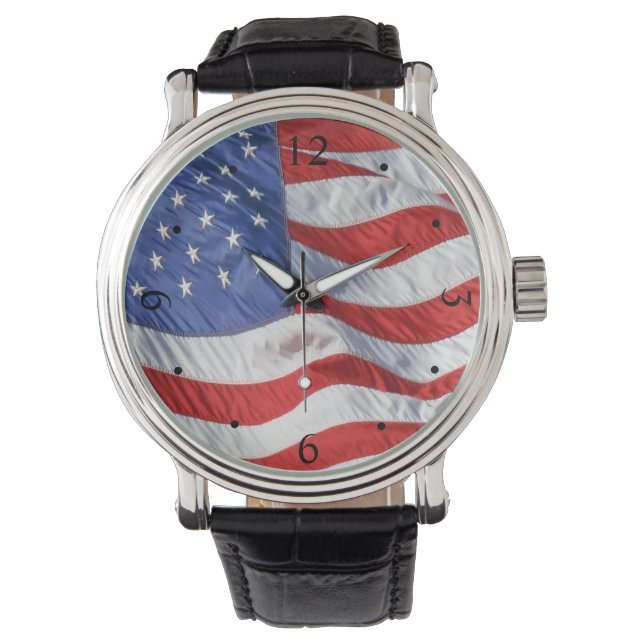 Wave American Flagga Patriotic Armbandsur (Framsida)