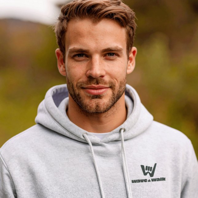 Wave and Walk Black Logo Essential Hoodie (This hoodie is designed for comfort and simplicity, featuring subtle Wave and Walk branding.)
