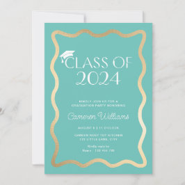 Wave Aqua Guld Studentfest Inbjudningar