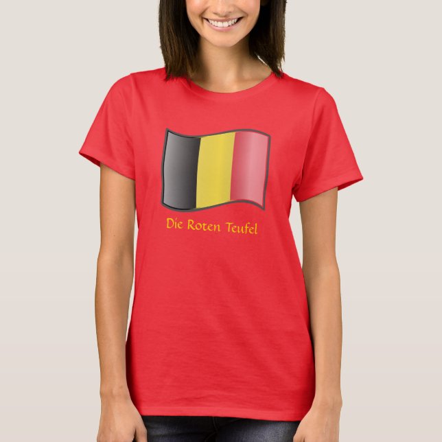 Wave Belgium Flagga Die Roten Teufel T-Shirt (Framsida)