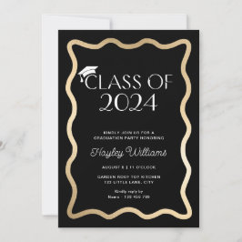 Wave Black Guld Studentfest Inbjudningar