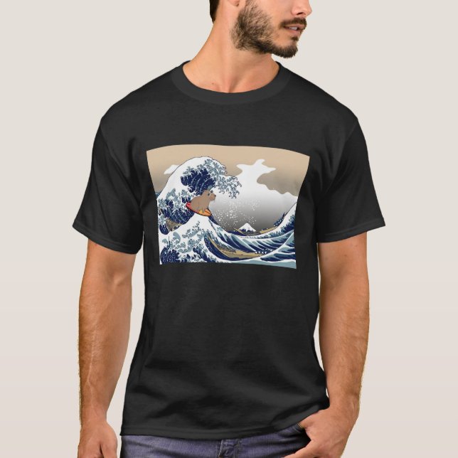 Wave Capybara Surfing Rodent Animal T Shirt (Framsida)