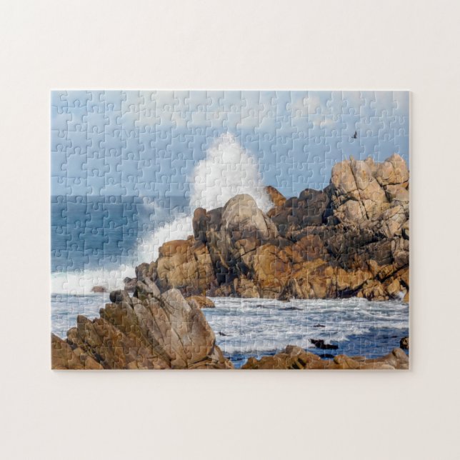 Wave Crash into Sten nära Monterey Bay Puzzle Pussel (Horisontell)
