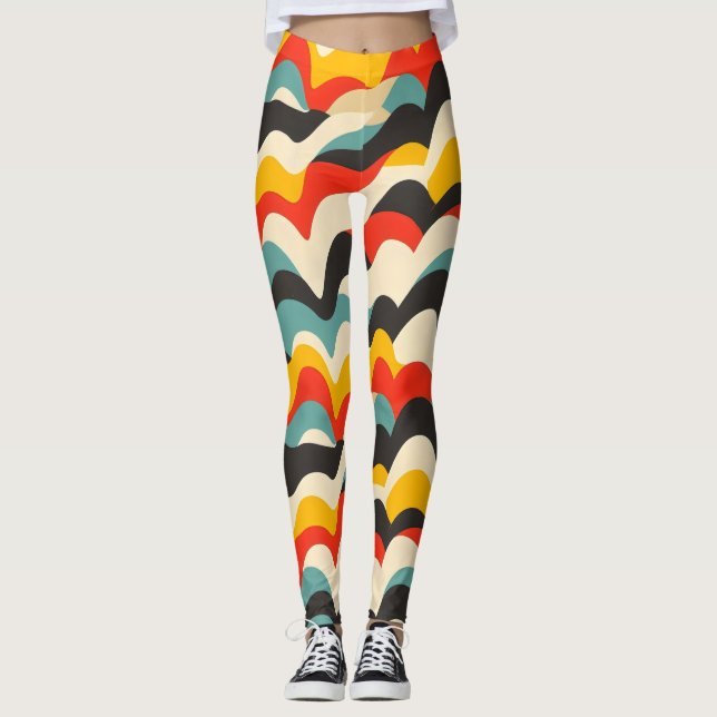 Wave Färg Retro Mönster Leggings (Framsida)