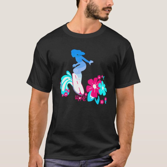 Wave Girl Surfer Surfa Girl T Shirt (Framsida)