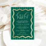 Wave Green Stripe Hucks Festinladning Inbjudningar<br><div class="desc">Denna gemensamma Hens & Bucks-festinbjudan har moderna kurviga våglinjedetaljer i falskt guldfolie. All text är helt redigerbar och kan anpassas för att passa alla evenemang. För mer avancerad anpassning av denna design,  välj bara knappen "Anpassa" ovan.</div>