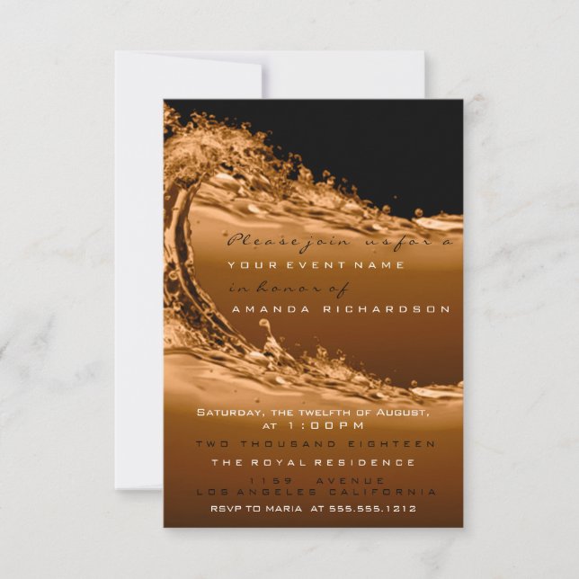 Wave Guld Brown Modern Abstrakt Corporate Birthday Inbjudningar (Framsida)