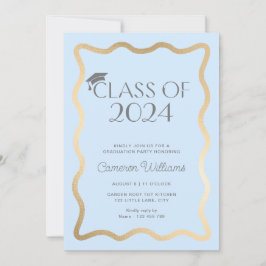 Wave Light Blue Guld Studentfest Inbjudningar