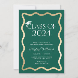 Wave Mörk grönt Guld Studentfest Inbjudningar