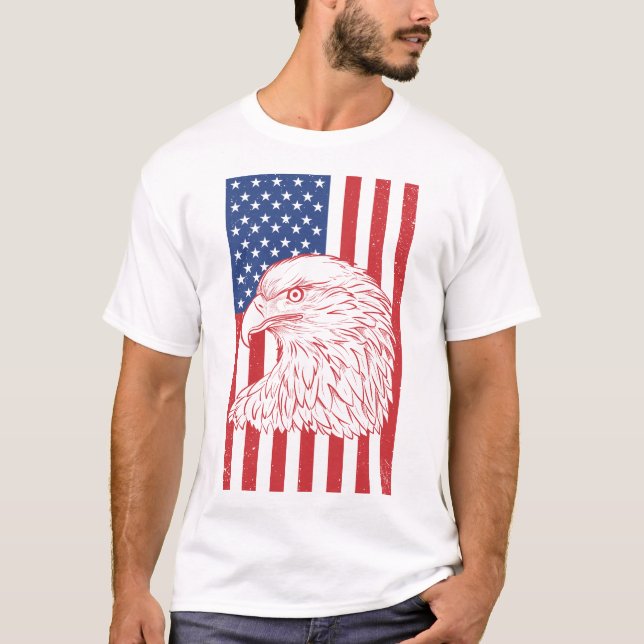Wave Patriotic American Flagga Design T Shirt (Framsida)