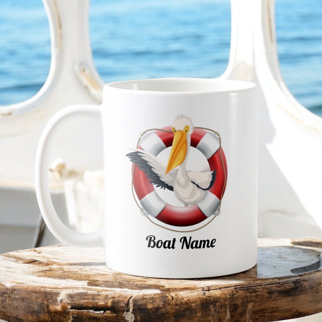Wave Pelican in Buoy with Boat Namn Kaffemugg (Skapare uppladdad)