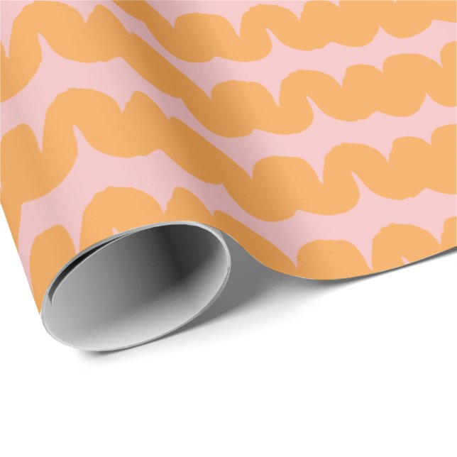 Wave Rand Rosa Orange  Wrapping Papper Presentpapper (Rullad Hörn)