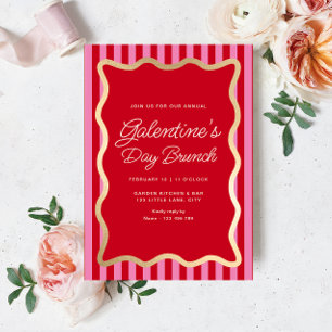 Wave Red Rosa Rand Galentine's Day Brunch Inbjudningar