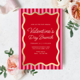 Wave Red Rosa Rand Valentine Day Brunch Inbjudningar