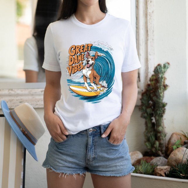 Wave Rider Great dane Hund Surfing T Shirt (Skapare uppladdad)