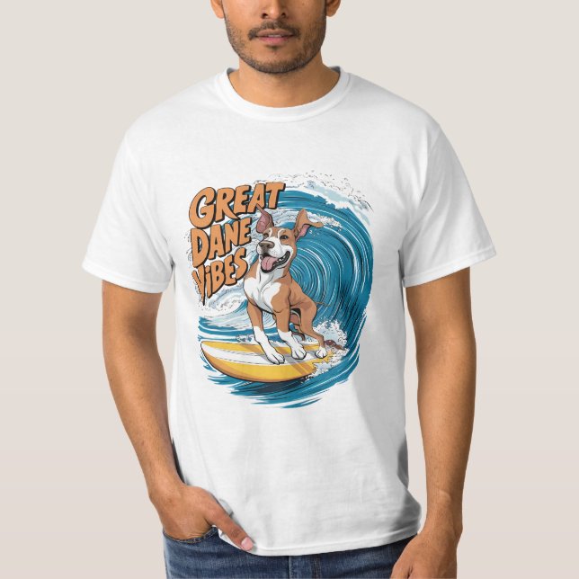 Wave Rider Great dane Hund Surfing T Shirt (Framsida)