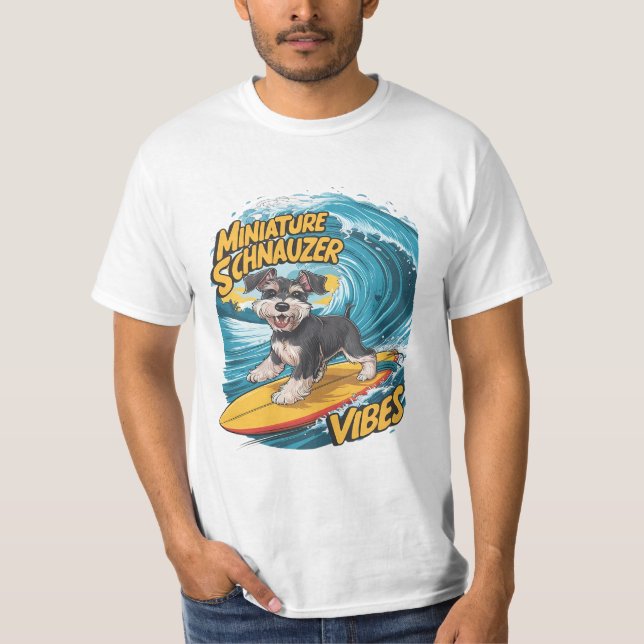Wave Rider Miniature Schnauzer Hundar Epic Surfing T Shirt (Framsida)