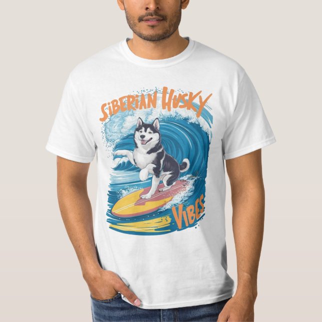Wave Rider Siberian husky Hund Surfing T Shirt (Framsida)