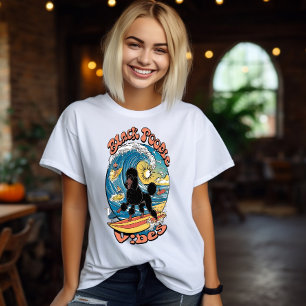 Wave Rider Surfing Black Pudel T Shirt