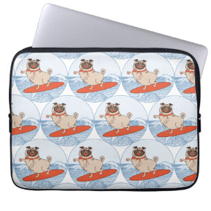 Wave ridning lycklig pug hund på skarvband laptop fodral