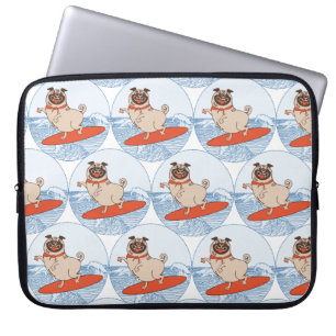 Wave ridning lycklig pug hund på skarvband laptop fodral