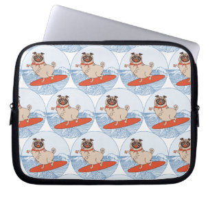 Wave ridning lycklig pug hund på skarvband laptop fodral