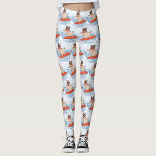 Wave ridning lycklig pug hund på skarvband leggings
