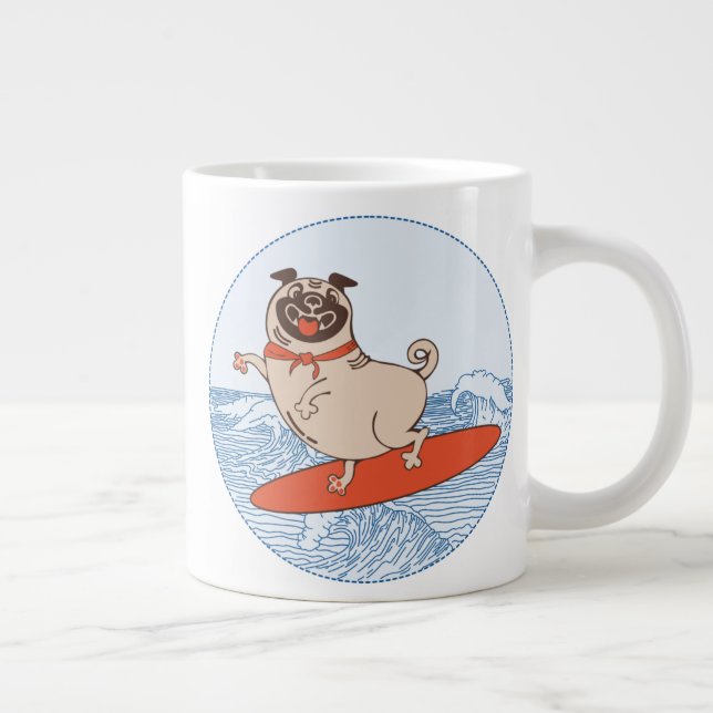 Wave ridning lycklig pug hund på yfboard jumbo mugg (Höger)